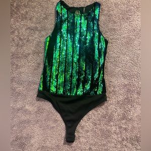 Green sequin bodysuit.